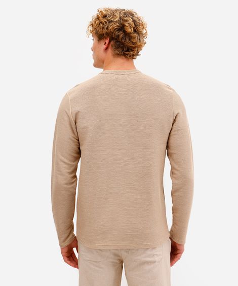 camiseta masculina de algodão manga longa canelada bege