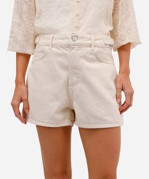short feminino de sarja cintura ajustável off white