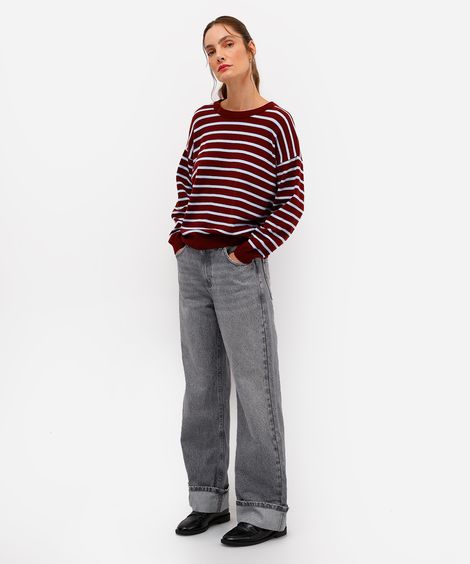 calça wide leg feminina jeans barra dobrada cinza