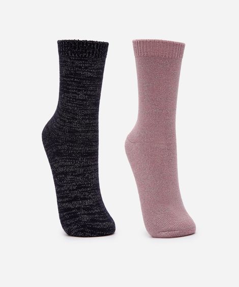 kit de 2 meias cano longo de tricot com lurex colorido