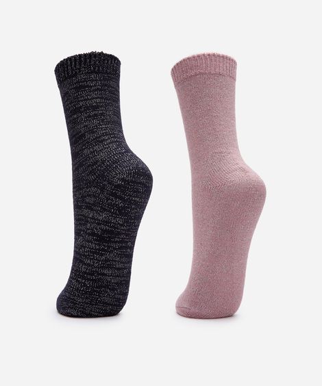 kit de 2 meias cano longo de tricot com lurex colorido