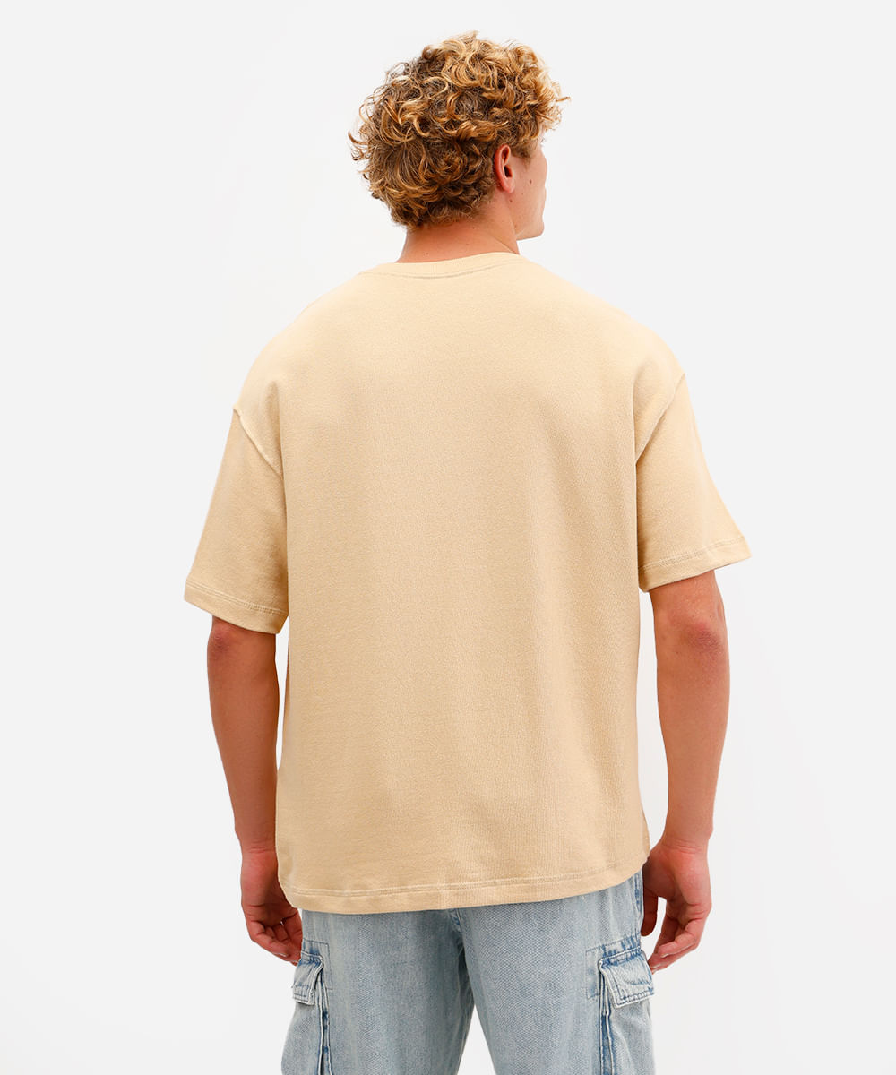 camiseta oversized masculina de moletom sem felpa bege