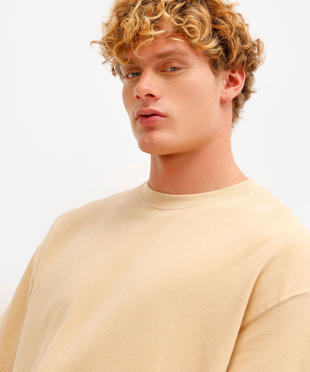 camiseta oversized masculina de moletom sem felpa bege