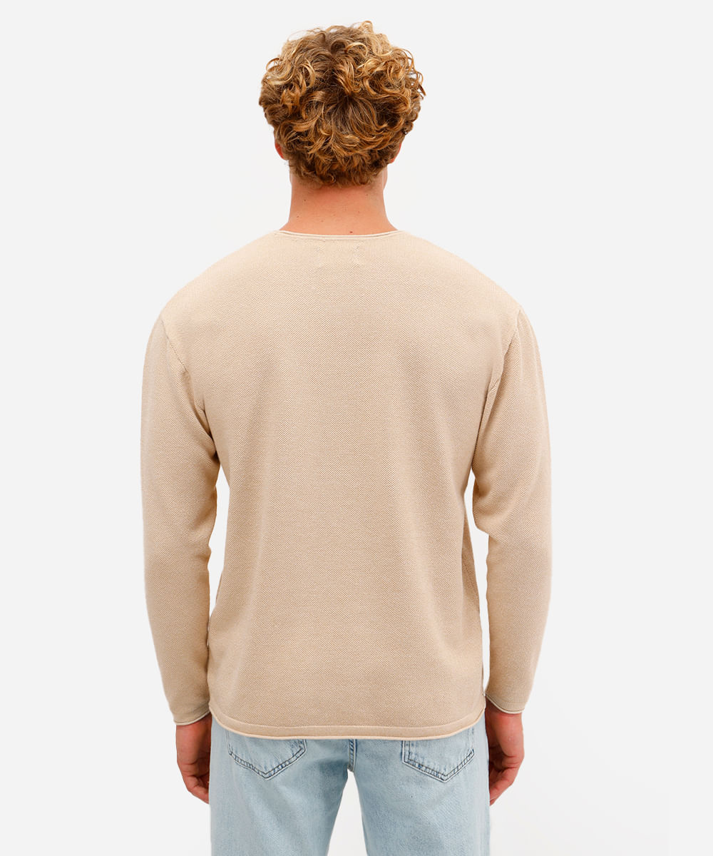 suéter masculino de tricot texturizado bege
