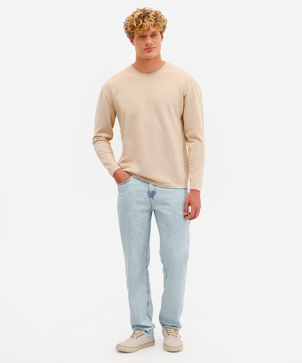 suéter masculino de tricot texturizado bege