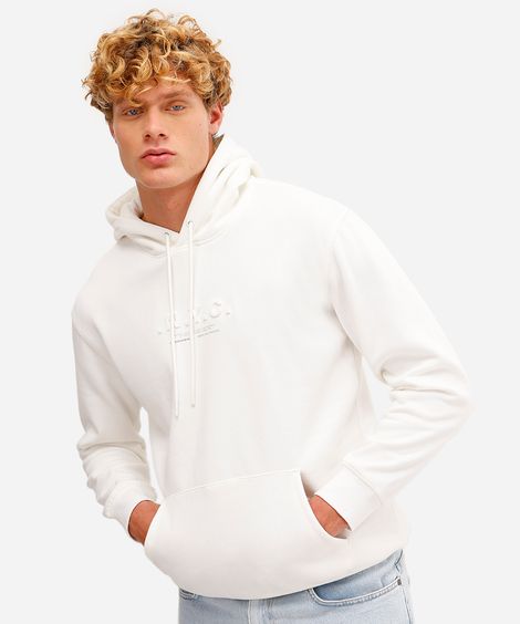 blusão oversized masculino de moletom felpado nyc com capuz off white