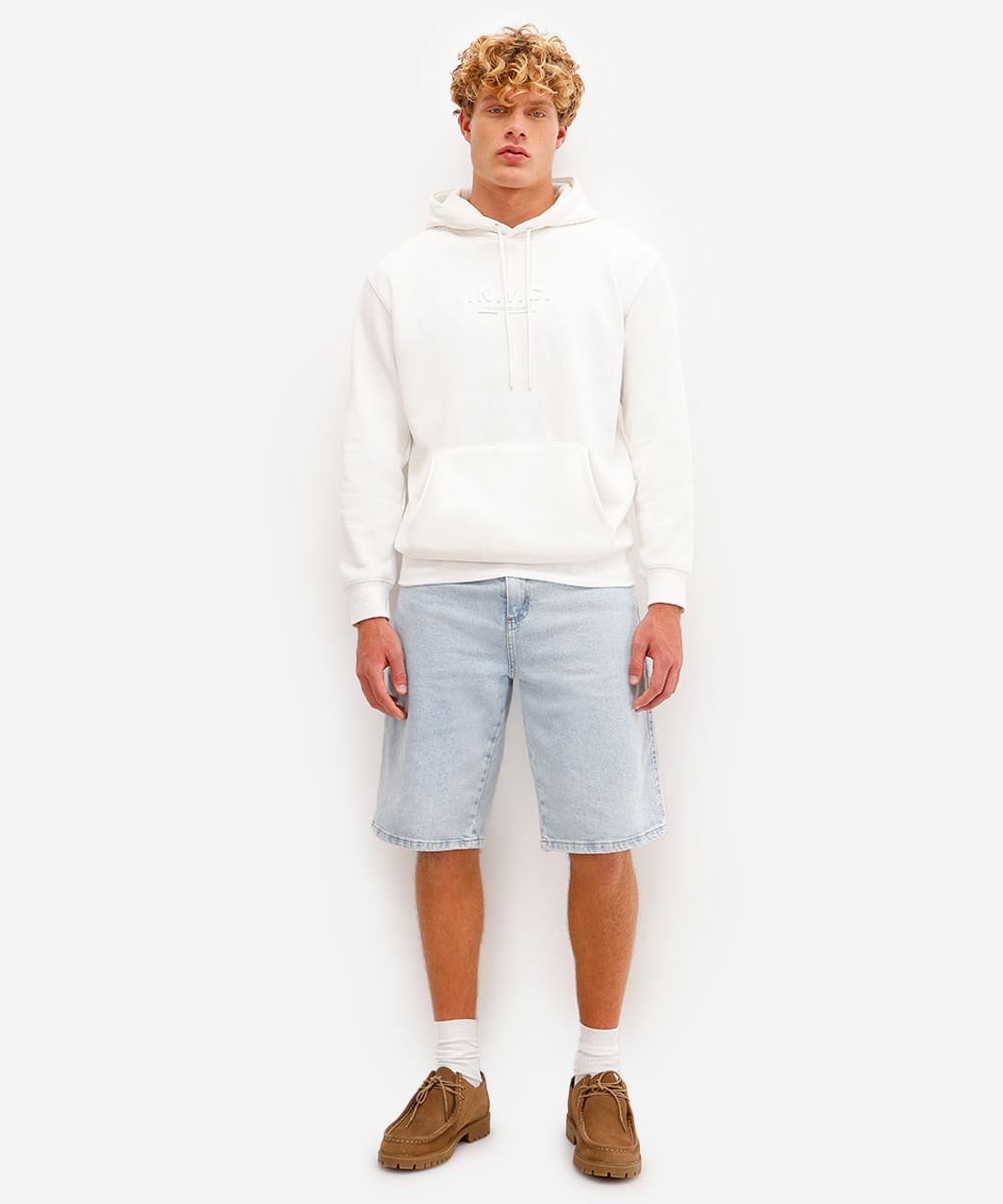 blusão oversized masculino de moletom felpado nyc com capuz off white