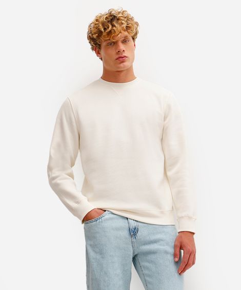 blusão básico masculino de moletom felpado gola careca off white