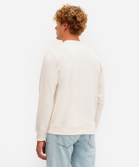 blusão básico masculino de moletom felpado gola careca off white