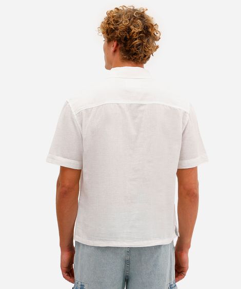 camisa masculina com linho bordada manga curta off white