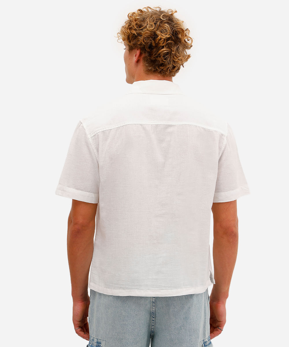 camisa masculina com linho bordada manga curta off white