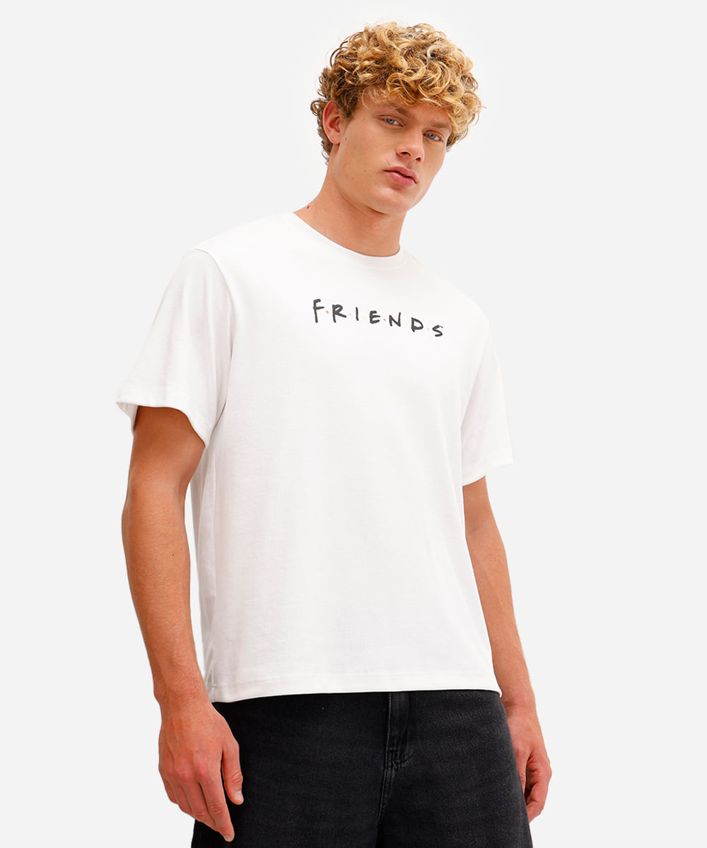camiseta masculina de algodão manga curta friends  off white