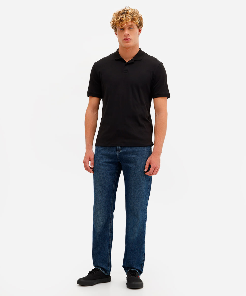 polo masculina de algodão peruano bold manga curta preta