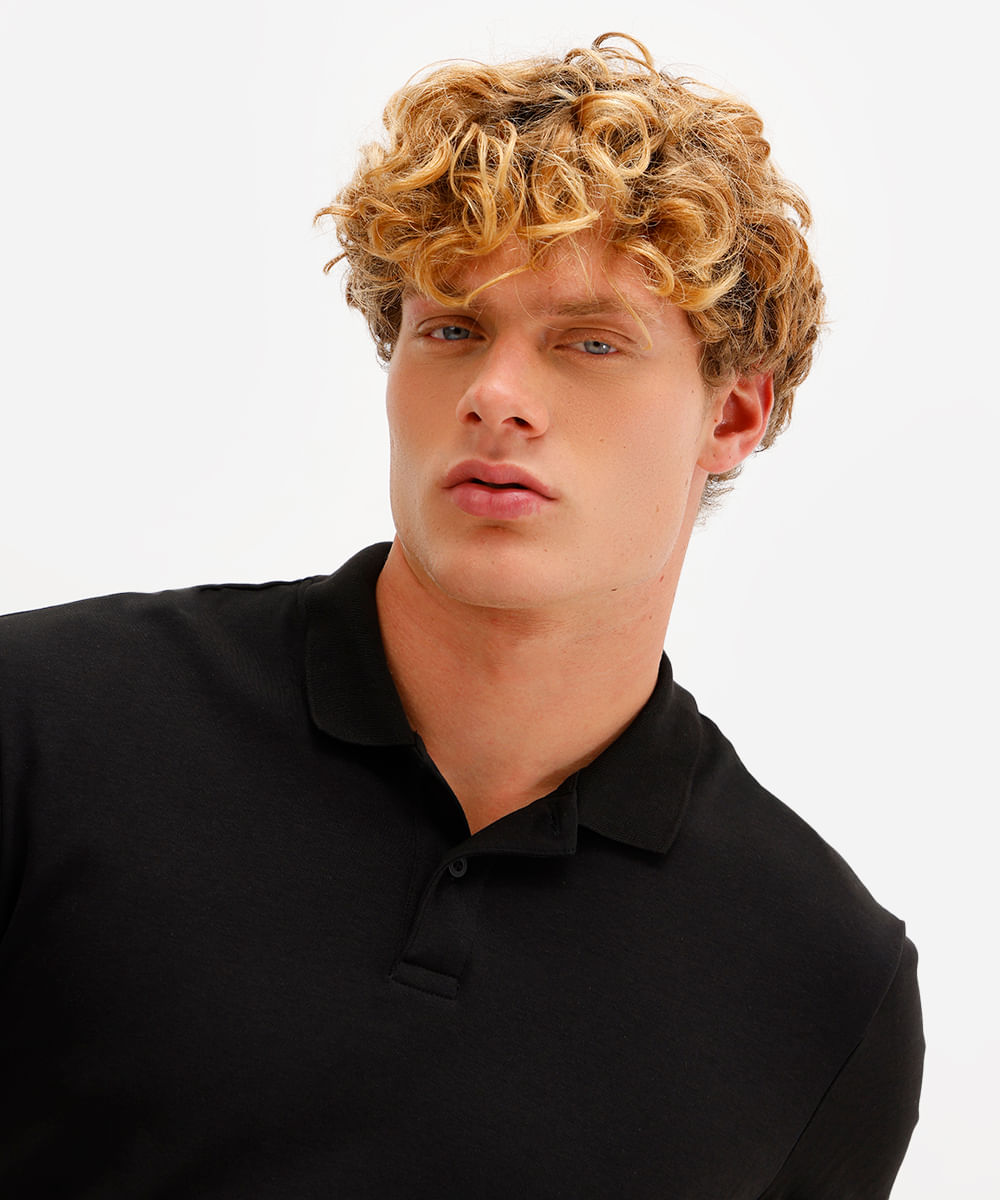 polo masculina de algodão peruano bold manga curta preta