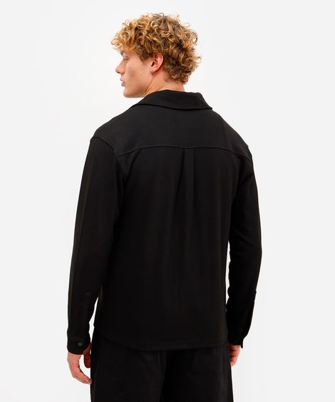 camisa masculina texturizada manga longa preta