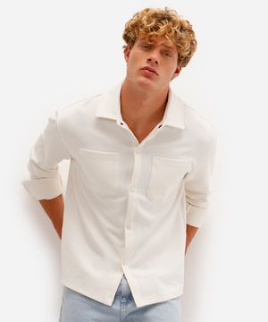camisa masculina texturizada manga longa off white