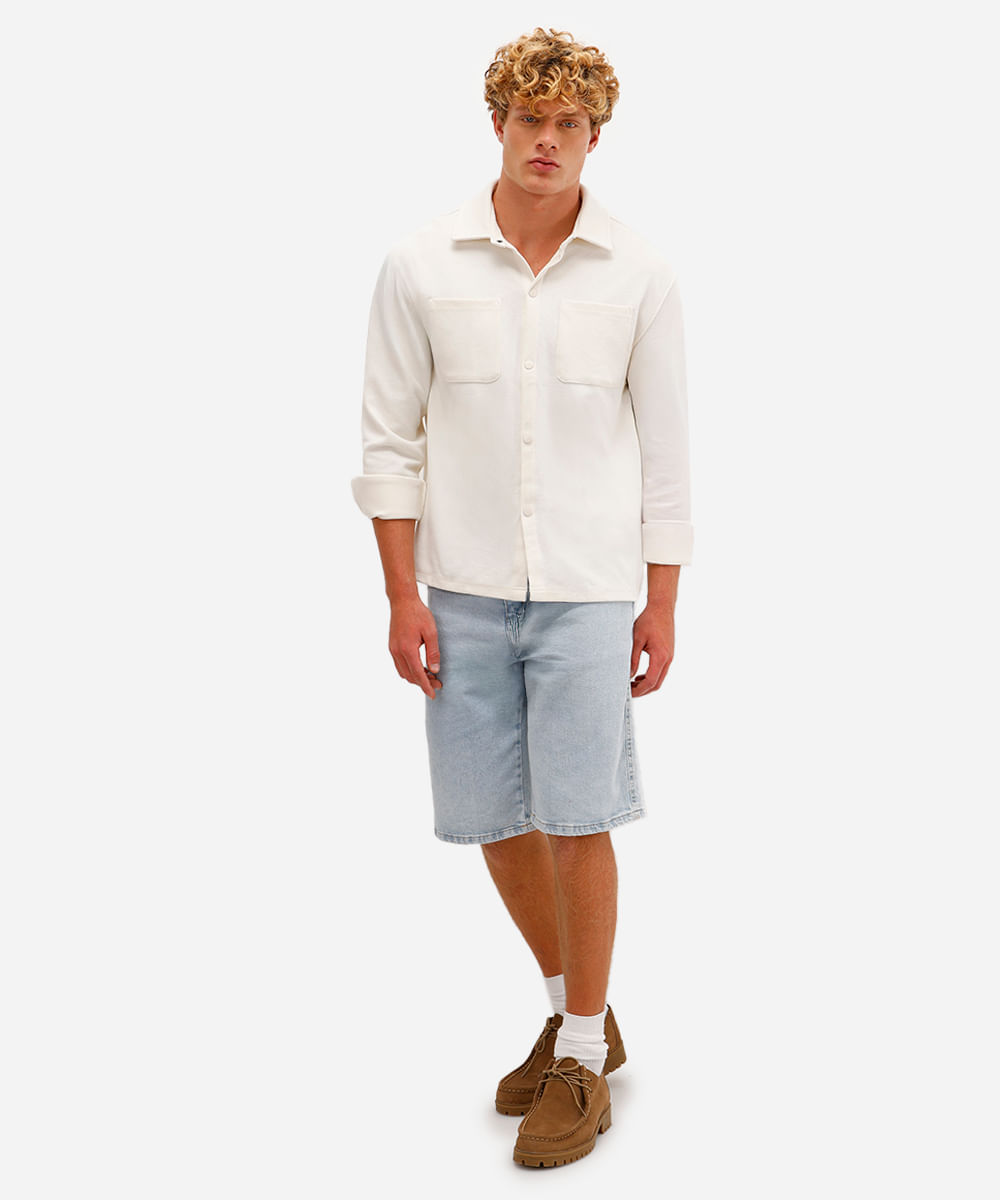 camisa masculina texturizada manga longa off white