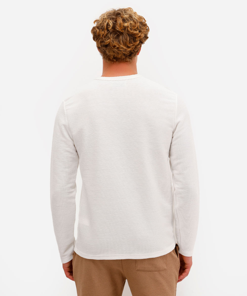 camiseta masculina de algodão manga longa canelada  off white
