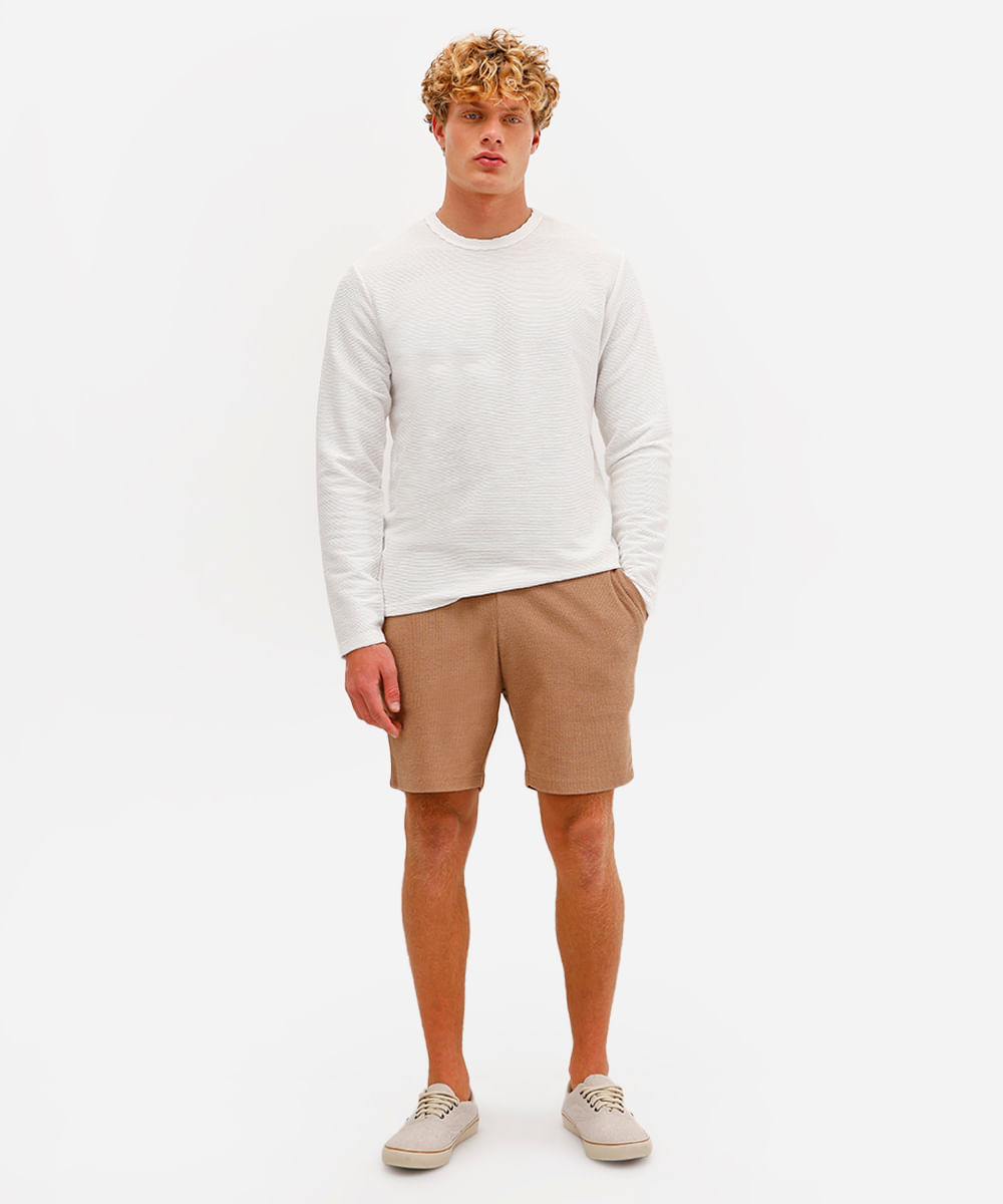 camiseta masculina de algodão manga longa canelada  off white