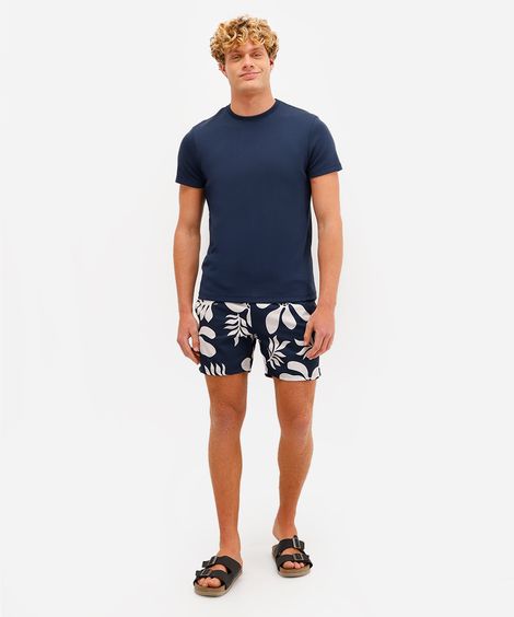 short masculino cós elástico floral azul