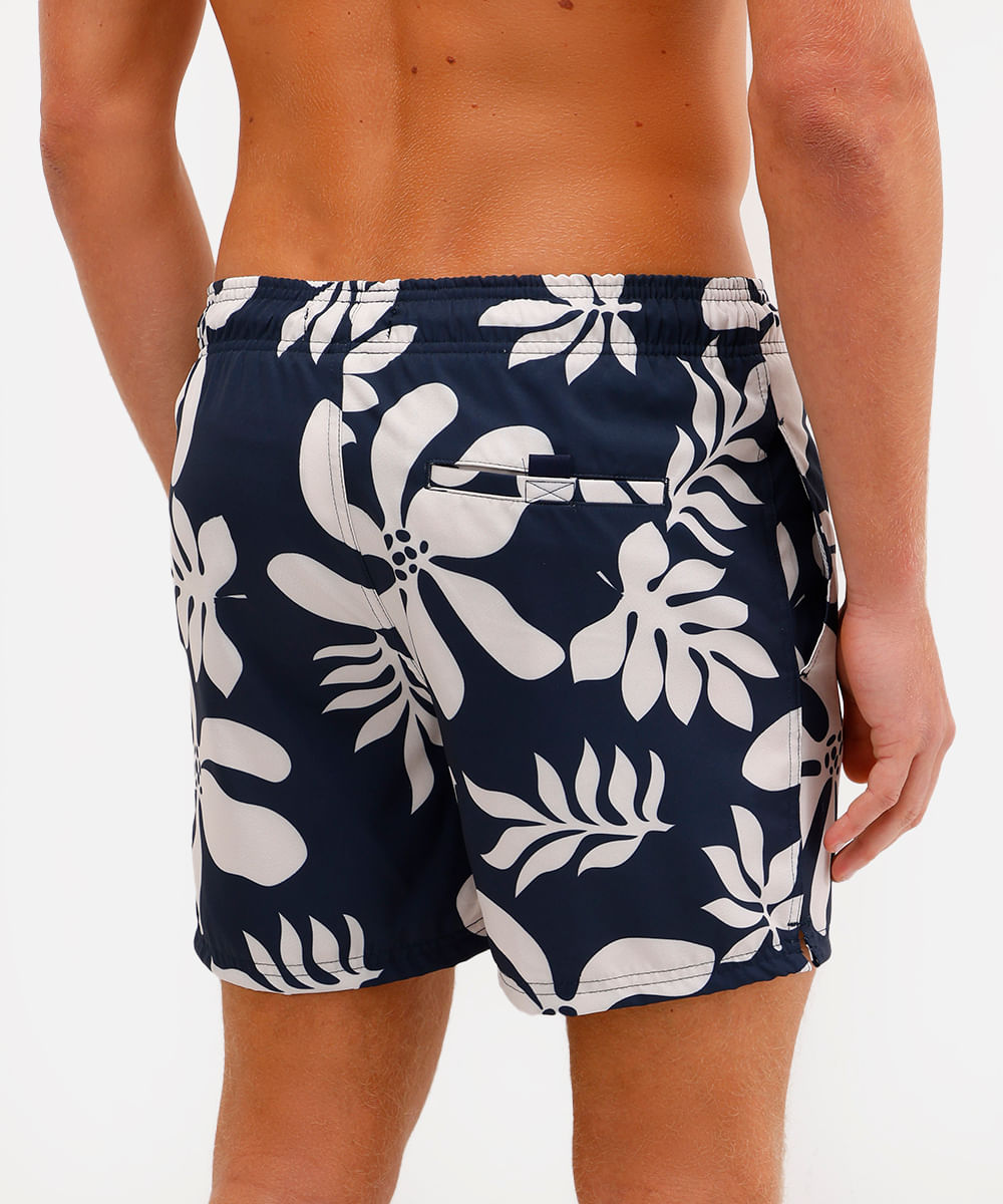 short masculino cós elástico floral azul