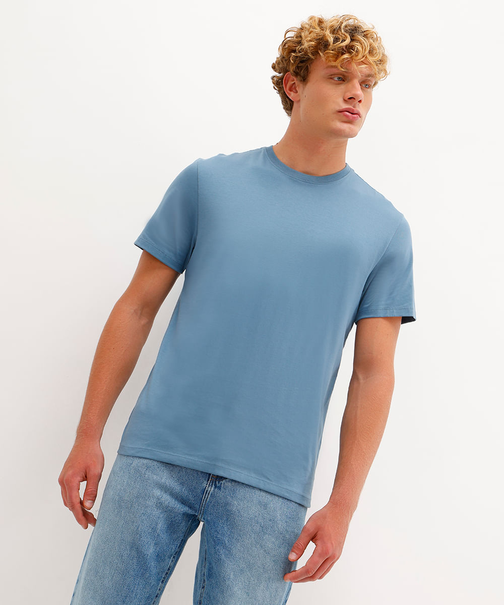 camiseta de algodão pima manga curta azul