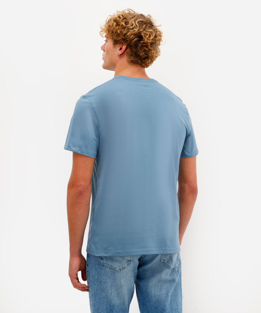 camiseta de algodão pima manga curta azul
