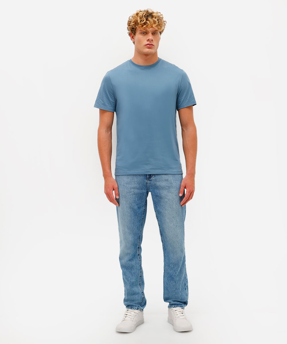 camiseta de algodão pima manga curta azul