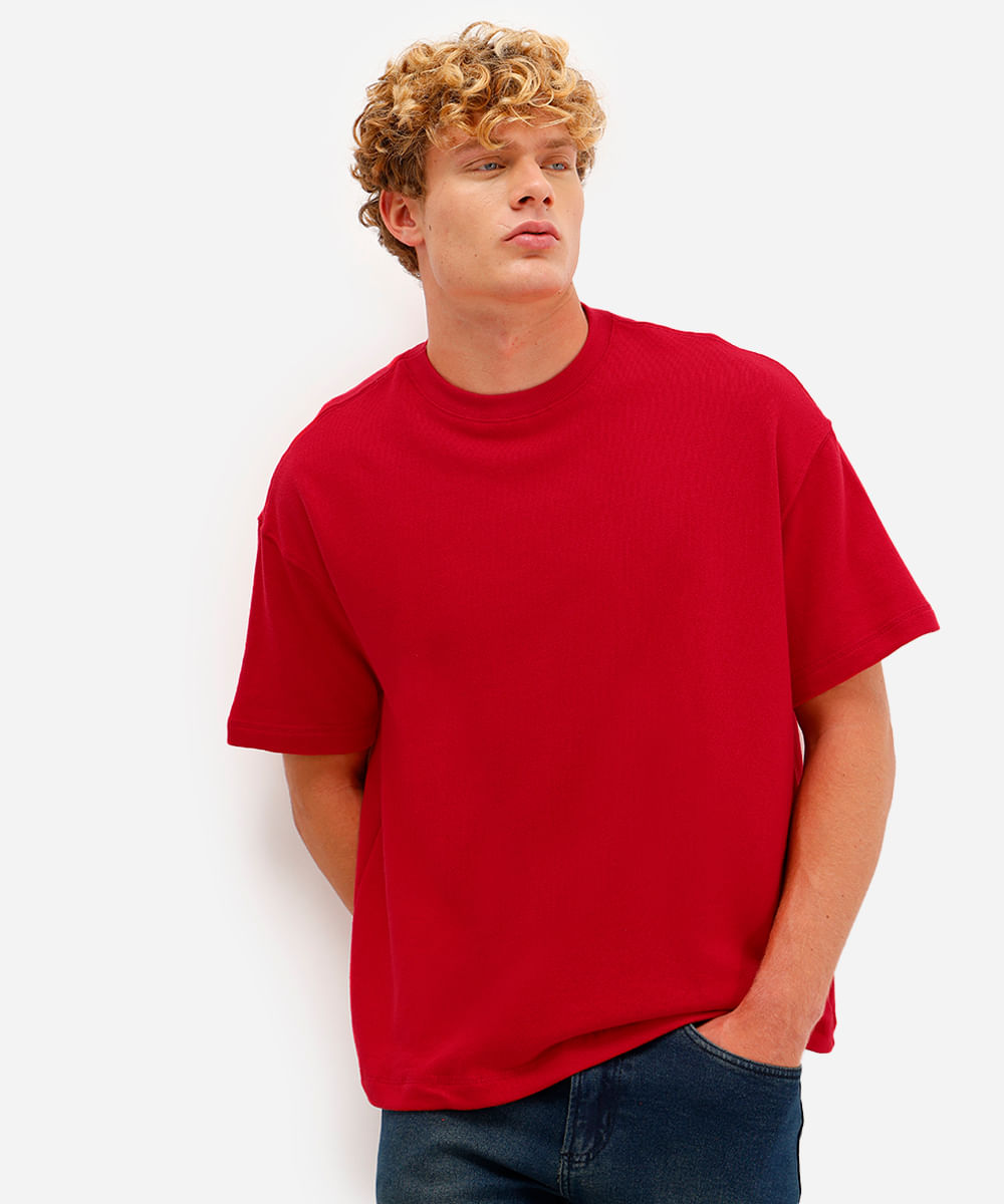 Camiseta <em>oversized</em> masculina de moletom sem felpa vermelha