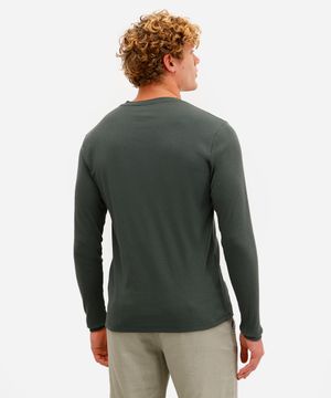 camiseta slim masculina de algodão manga longa canelada verde
