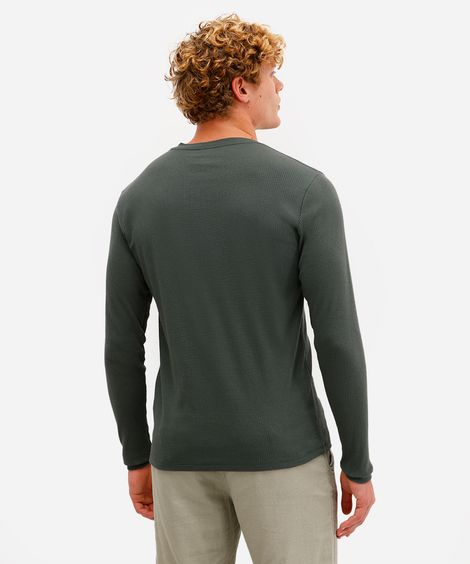 camiseta slim masculina de algodão manga longa canelada verde