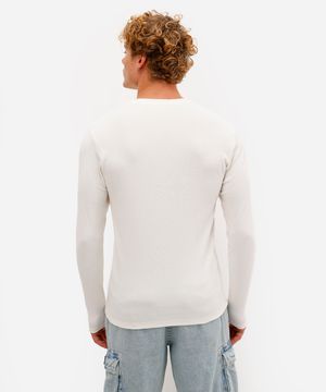 camiseta slim masculina de algodão manga longa canelada off white