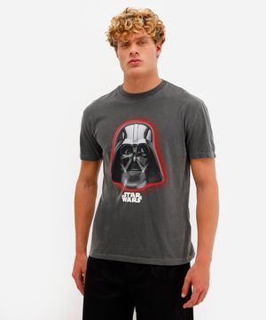 camiseta masculina de algodão star wars estonada preta
