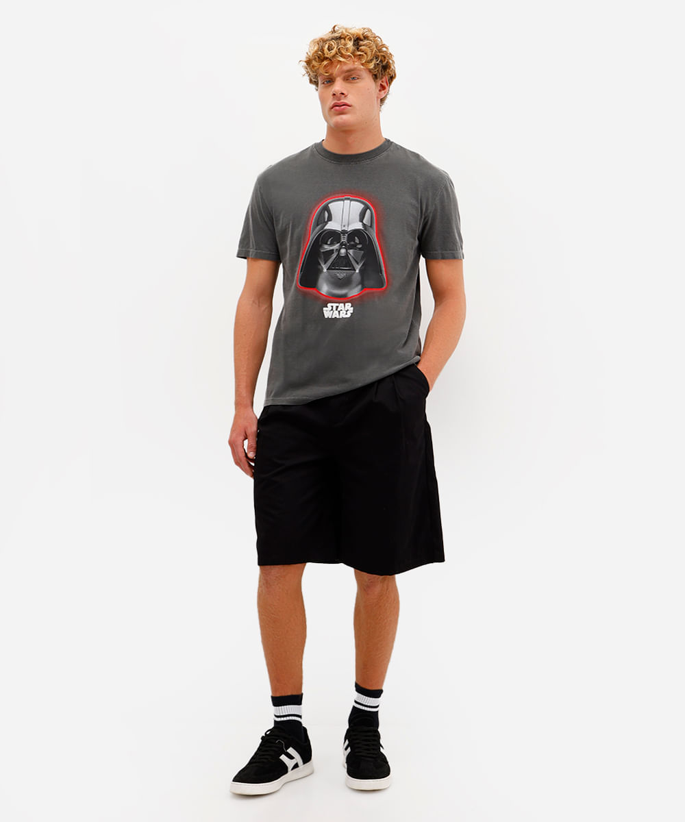 camiseta masculina de algodão star wars estonada preta
