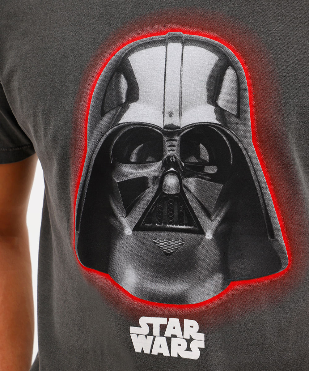camiseta masculina de algodão star wars estonada preta
