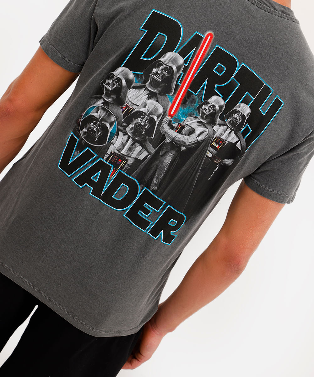 camiseta masculina de algodão star wars estonada preta