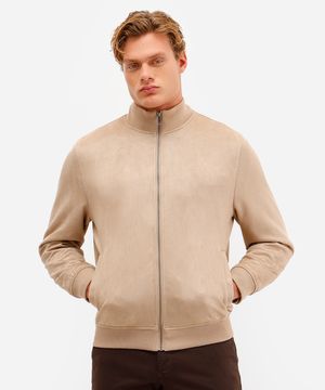 jaqueta bomber em suede bege