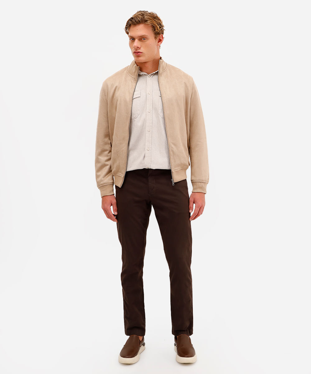 jaqueta bomber em suede bege
