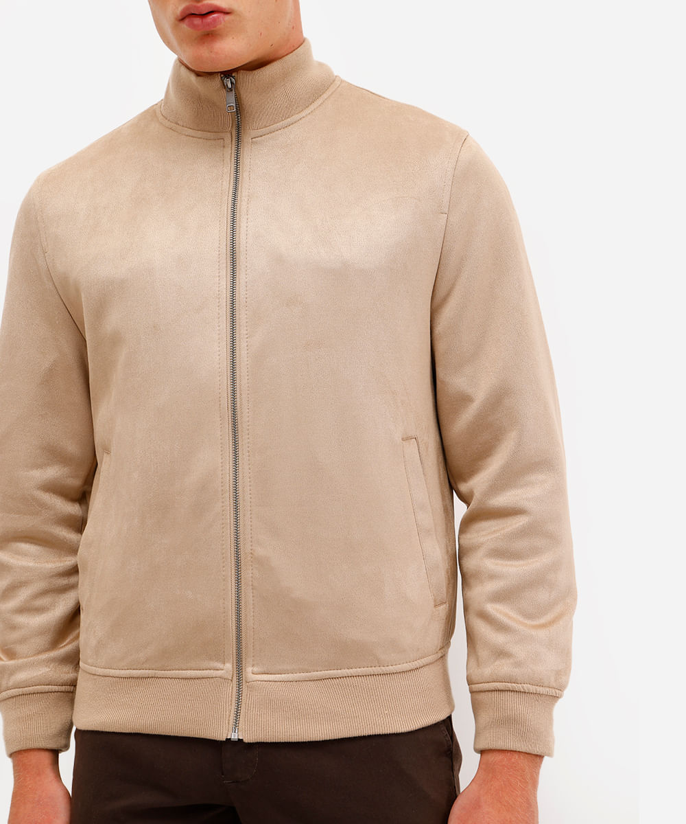 jaqueta bomber em suede bege