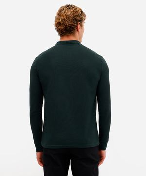 polo masculina com zíper manga longa texturizada verde