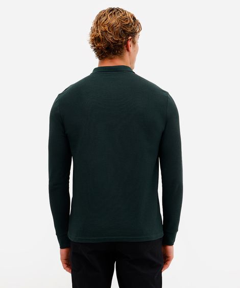polo masculina com zíper manga longa texturizada verde