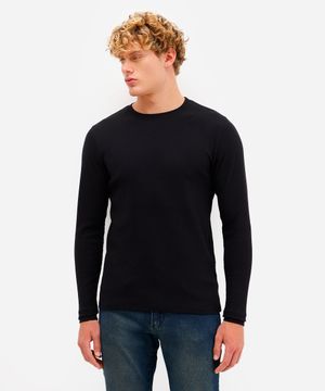camiseta slim masculina de algodão manga longa canelada preta