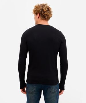 camiseta slim masculina de algodão manga longa canelada preta