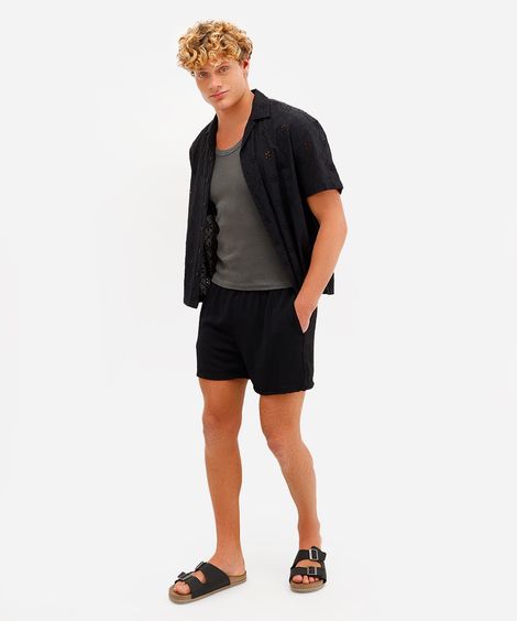 short masculino texturizado cós elástico preto