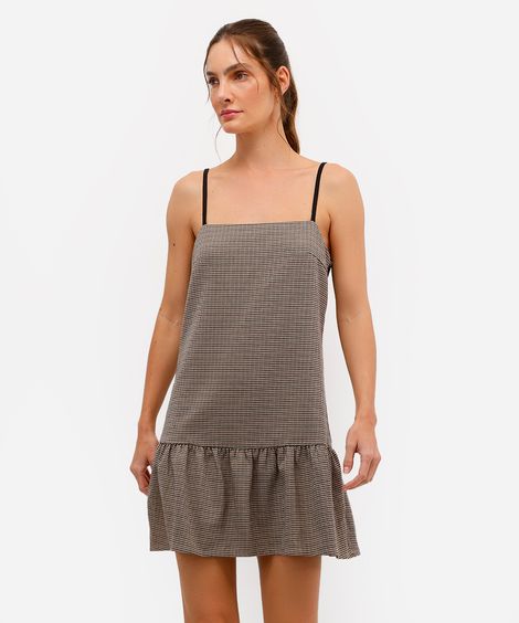 vestido curto alça fina feminino xadrez preto