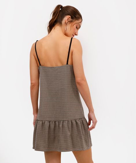 vestido curto alça fina feminino xadrez preto