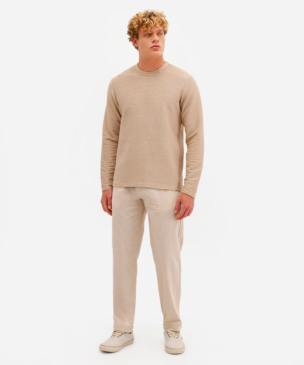 calça jogger masculina de algodão cós elástico bege