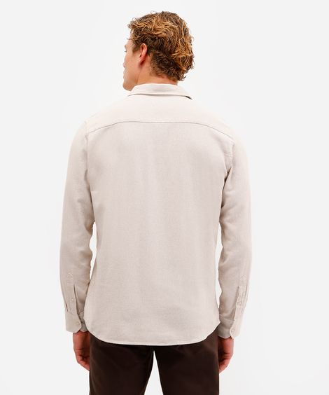 camisa masculina de algodão manga longa texturizada bege