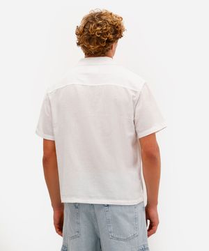 camisa masculina com linho bordada manga curta off white