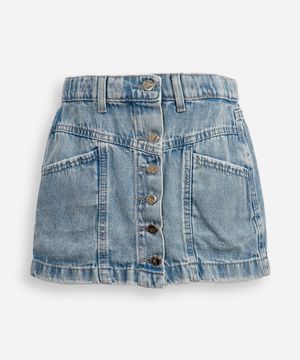 saia curta infantil jeans com botões azul